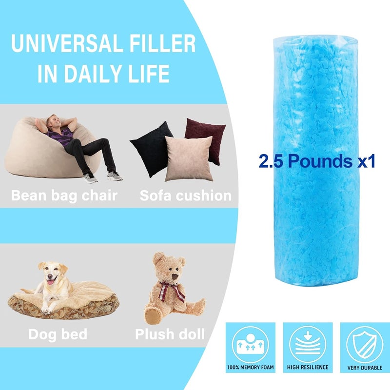Dr.DuDu 2.5lbs Bean Bag Filler Foam, Shredded Gel Memory Foam Filling, Premium Soft and Comfortable Pillow Stuffing Foam for Couch Cushion Dog Bed Chair Arts Crafts Stuffed Animal - Image 3